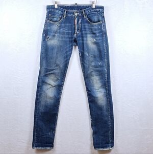 DSQUARED2 Slim Fit Distressed Faded Denim Pants Made In Italy Men's Jeans Sz.30